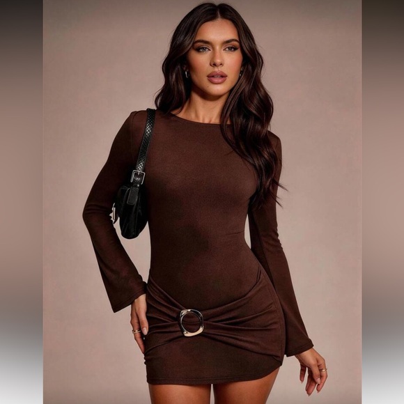 SHEIN Dresses & Skirts - Long Sleeve Bodycon Mini Dress with Front Ring Accent